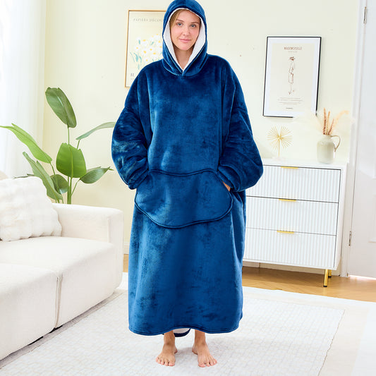 Navy Blue Oversized Sherpa Hoodie Blankets