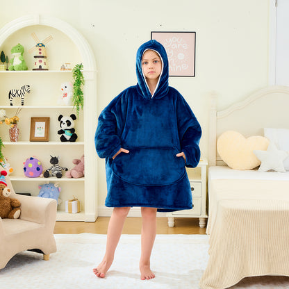 Navy Luxury Hooded Blanket Sherpa Lined for Kids