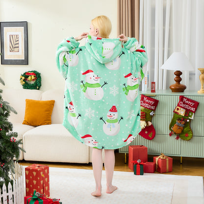 Novelty Snowman Patterns Christmas Hoodie Blanket