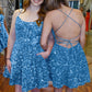 A-Line Spaghetti Straps Sleeveless Short Velvet Sequin Prom Dress