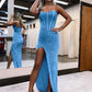 Strapless Sweetheart Corset Prom Dresses With Side Slit