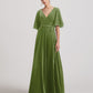 Elbow Length Flutter Sleeve Velvet Maxi Bridesmaid Dresses