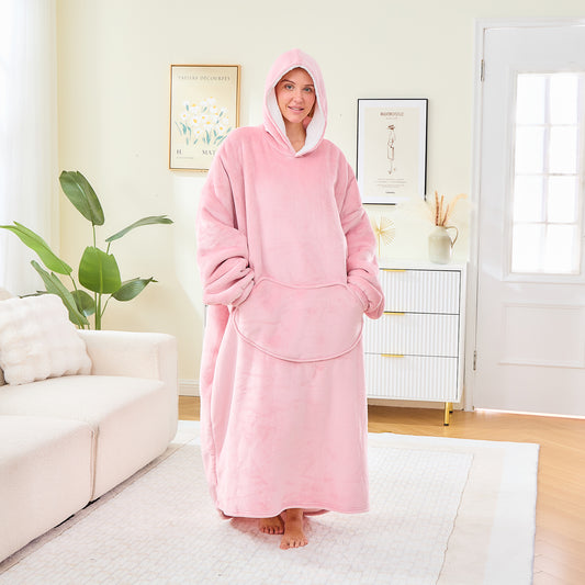 Oversized Hoodie Blanket – Pink Sherpa Lined Wearable Blanket