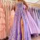 A-line Lace-up Applique Spaghetti Straps Prom Dresses