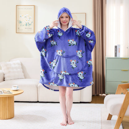 Koala Print Oversized Hoodie Blanket – Sherpa Lined Wearable Blanket