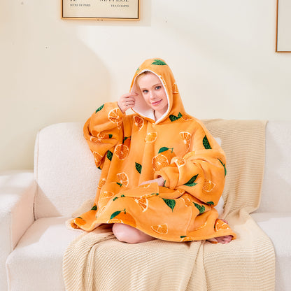 Orange Pattern Oversized Comfortable Hoodie Blanket