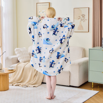 Penguin Oversized Cosy Sherpa Lined Wearable Blanket