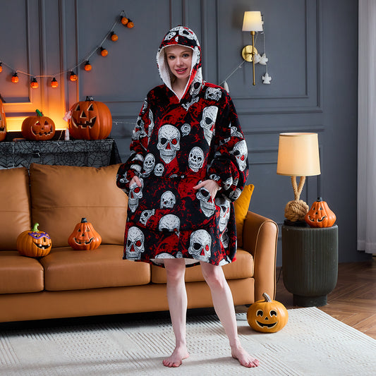 Spooky Skull Sherpa Hoodie Blanket