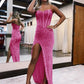 Strapless Sweetheart Corset Prom Dresses With Side Slit