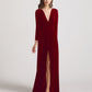 Long Sleeve Illusion V Neck Velvet Bridesmaid Dresses