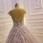 Illusion Floral Applique Open Back Wedding Dresses