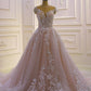 Illusion Floral Applique Open Back Wedding Dresses