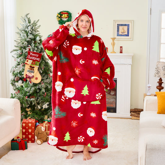 Santa Christmas Hoodie Blanket – Oversized Wearable Blanket