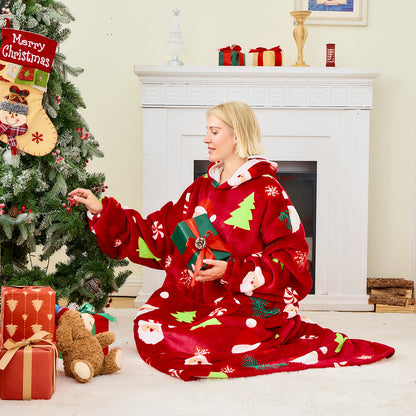 Santa Christmas Hoodie Blanket – Oversized Wearable Blanket