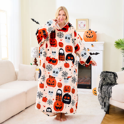 Ghost & Pumpkin Wearable Blanket Hoodie Cozy Oversized