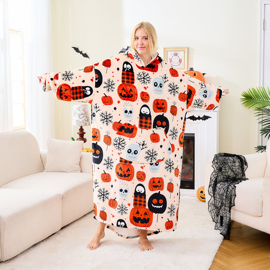 Ghost & Pumpkin Wearable Blanket Hoodie Cozy Oversized
