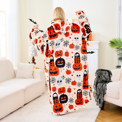 Ghost & Pumpkin Wearable Blanket Hoodie Cozy Oversized