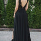 Sleeveless V-neck Black Wedding Dress With Side Slit