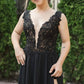 Sleeveless V-neck Black Wedding Dress With Side Slit