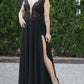 Sleeveless V-neck Black Wedding Dress With Side Slit