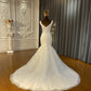 Beach Straps Illusion V Neck Applique Mermaid Wedding Dresses