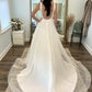 Satin Straps Stright Neckline A Line Wedding Dresses