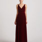 Spaghetti Strap V Neck Faux Wrap Velvet Bridesmaid Dresses