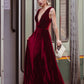 Spaghetti Strap V Neck Faux Wrap Velvet Bridesmaid Dresses