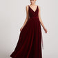 Spaghetti Strap V Neck Faux Wrap Velvet Bridesmaid Dresses