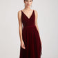 Spaghetti Strap V Neck Faux Wrap Velvet Bridesmaid Dresses