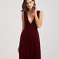 Bold V Neck A Line Velvet Bridesmaid Dresses