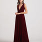 Bold V Neck A Line Velvet Bridesmaid Dresses