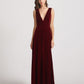 Bold V Neck A Line Velvet Bridesmaid Dresses