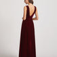 Bold V Neck A Line Velvet Bridesmaid Dresses