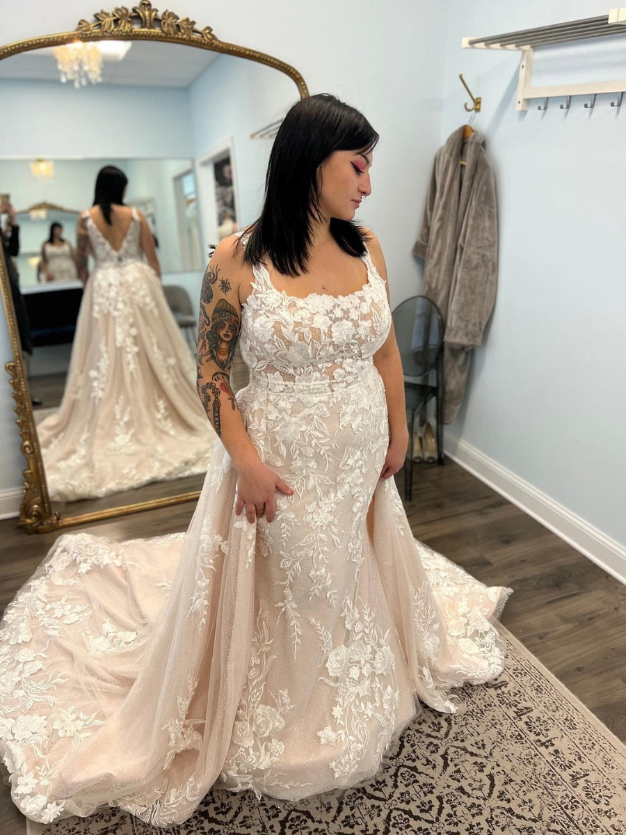 Spaghetti Straps Mermaid Split Wedding Dresses with Detachable Skirt,  FC4955 | Wedding dress big bust, Most beautiful wedding dresses, Detachable  wedding dress