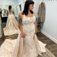 Straps Applique Mermaid Wedding Dresses With Detachable Skirt