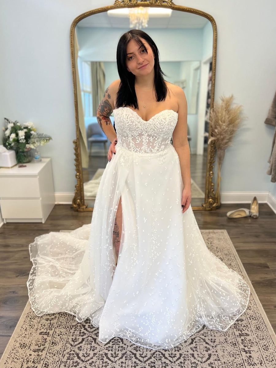 Applique Bodice A Line Wedding Dresses With Side Slit