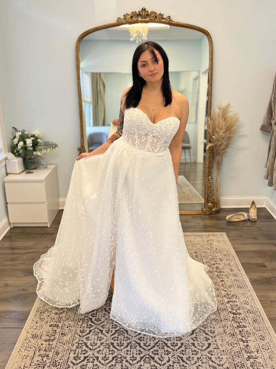 Applique Bodice A Line Wedding Dresses With Side Slit