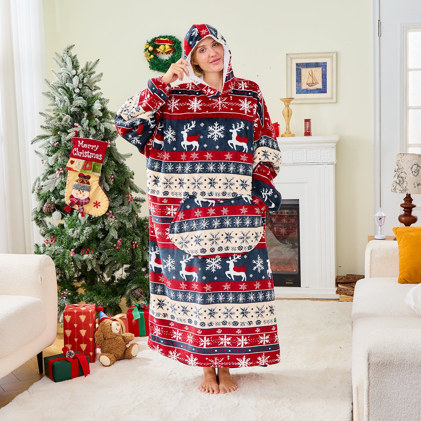 Beer Christmas Hoodie Blanket – Novelty Festive Wearable Blanket