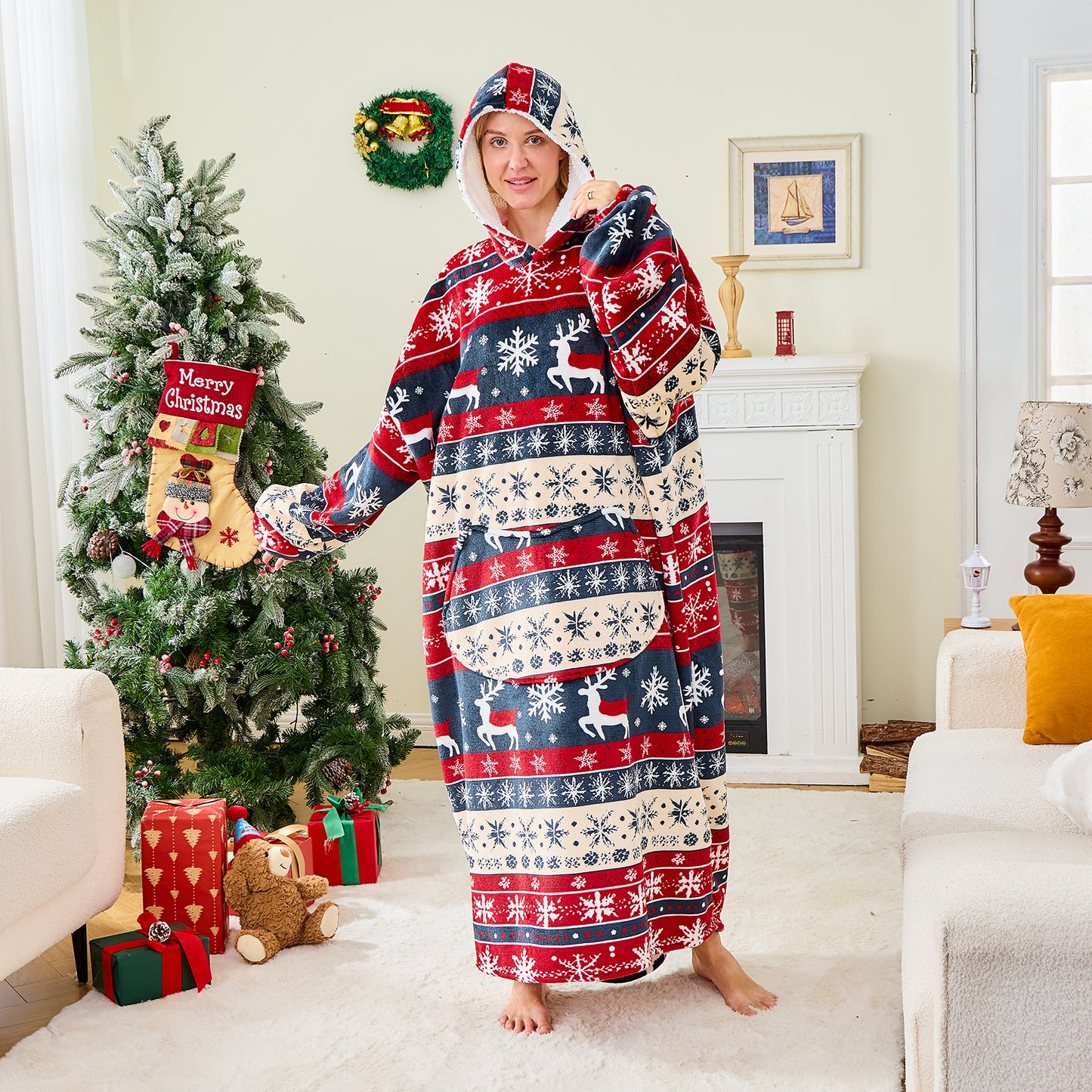 Beer Christmas Hoodie Blanket – Novelty Festive Wearable Blanket