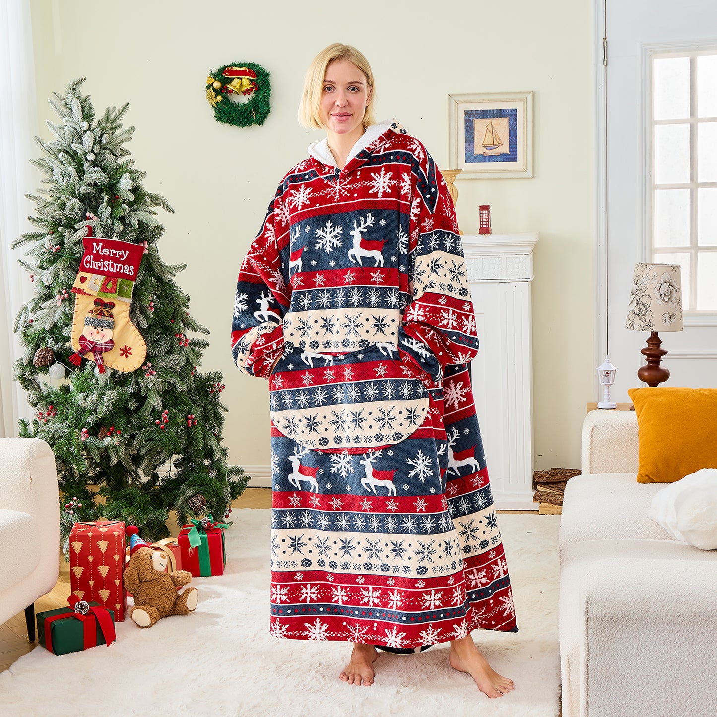 Beer Christmas Hoodie Blanket – Novelty Festive Wearable Blanket