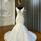 Beach Straps Illusion V Neck Applique Mermaid Wedding Dresses