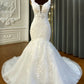 Beach Straps Illusion V Neck Applique Mermaid Wedding Dresses
