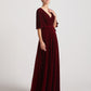 Elbow Length Flutter Sleeve Maxi Velvet Bridesmaid Dresses