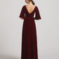 Elbow Length Flutter Sleeve Maxi Velvet Bridesmaid Dresses