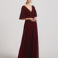 Elbow Length Flutter Sleeve Maxi Velvet Bridesmaid Dresses