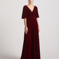 Elbow Length Flutter Sleeve Maxi Velvet Bridesmaid Dresses