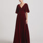 Elbow Length Flutter Sleeve Maxi Velvet Bridesmaid Dresses