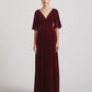 Elbow Length Flutter Sleeve Maxi Velvet Bridesmaid Dresses