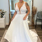 Boho V Neck Applique A Line Wedding Dresses